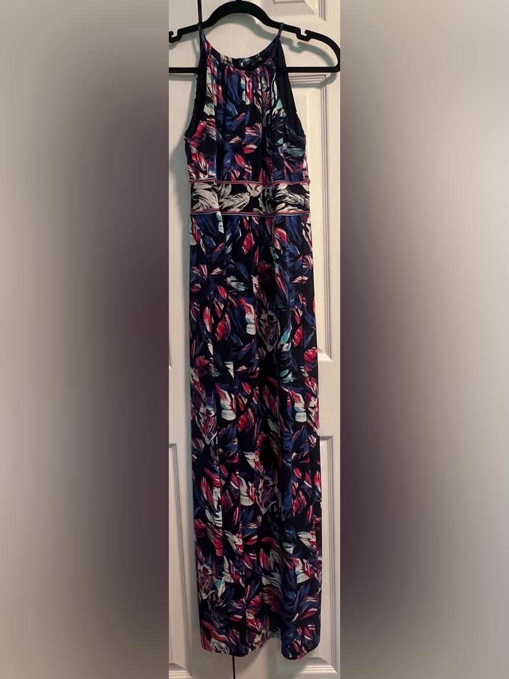 Roz & Ali Navy Coral Blue Floral Print Halter Maxi Dress